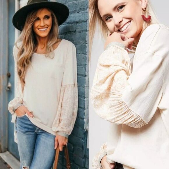 Free People Jade Top Oversized Bubble Sleeve Size XS Raw Edge Bohemian Boho Tee - Picture 1 of 11